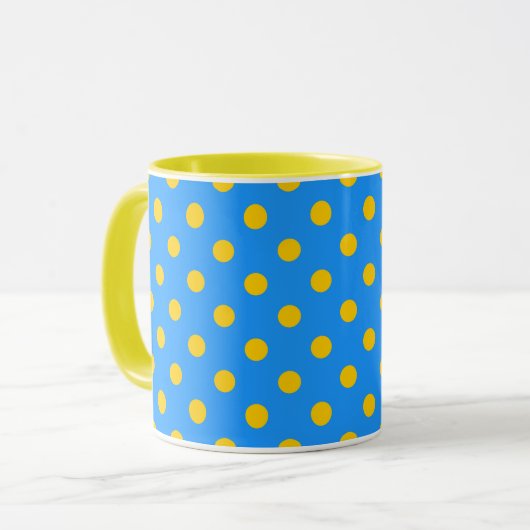 Yellow On Blue Polka Dots Pattern Design Mok (Voorkant links)