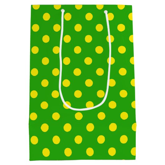 Yellow On Green Polka Dots Pattern Design  Medium Cadeauzakje (Achterkant)
