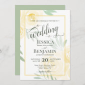 Yellow or Gold Boho Roses Stylish Script Wedding Kaart (Voorkant / Achterkant)