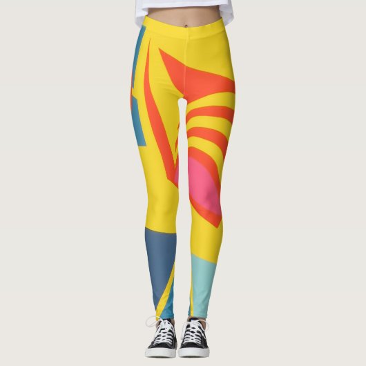 Yellow & Orange Bits ’n Pieces Abstract Leggings (Voorkant)