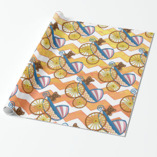 Yellow, Oranje Chevron Baby Carriage Pattern Cadeaupapier
