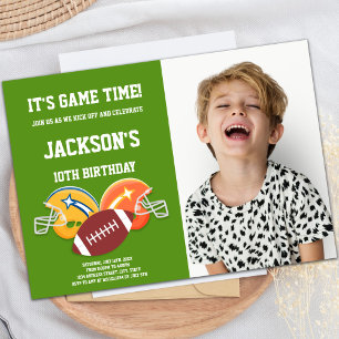 Yellow Oranje Football Birthday Invitation foto Kaart
