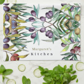 Yellow Paars Olive Pattern en Foliag personalisere Theedoek (Gevouwen)