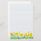 Yellow Pansy Flowers Waterverf Schilderij Lined Briefpapier (Voorkant / Achterkant)