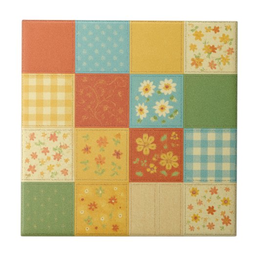 Yellow Patchwork Quilt Rustic Farmhouse Floral Tegeltje (Voorkant)