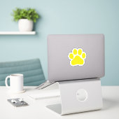 Yellow Paw Print Sticker (Laptop op bureau)