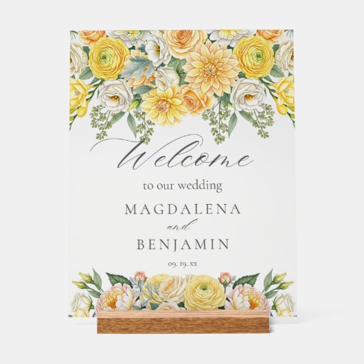 Yellow Peach Flowers Sage Greenery Wedding Welcome (Recto)