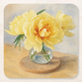 Yellow Peonies - Coasters Vierkante Kartonnen Onderzetter