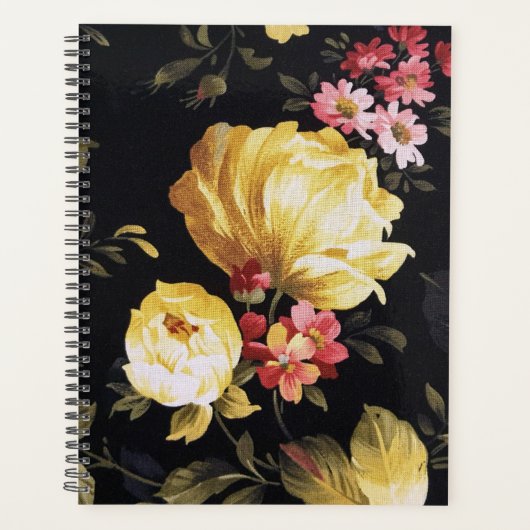 Yellow Peony Design on Black Planner (Voorkant)