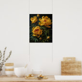 Yellow Peony Flowers Art Print Poster (Keuken)