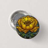 Yellow Peony Stained Glass Ronde Button 3,2 Cm (Voorkant /achterkant)