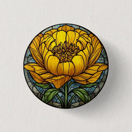 Yellow Peony Stained Glass Ronde Button 3,2 Cm (Voorkant)