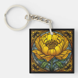 Yellow Peony Stained Glass Sleutelhanger