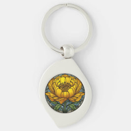 Yellow Peony Stained Glass Sleutelhanger