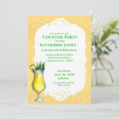 Yellow Pina Colada Birthday Cocktail Party Kaart (Staand voorkant)