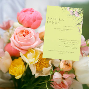 Yellow Pink Floral Girl Baby shower Uitnodiging