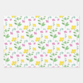 Yellow Pink Waterverf Flower Stem Pattern Inpakpapier Vel (Voorkant 3)