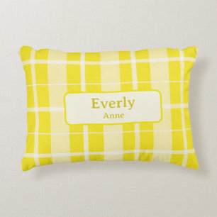 Yellow Plaid Custom Baby Naam kwekerij Accent Kussen