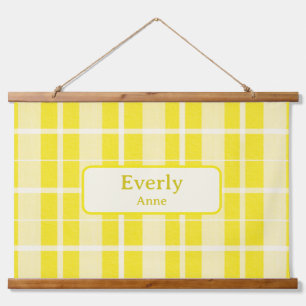 Yellow Plaid Custom Baby Naam Teken Kwekerij Decor Hangend Wandkleed