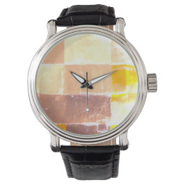 Yellow Plaid Peach Horloge