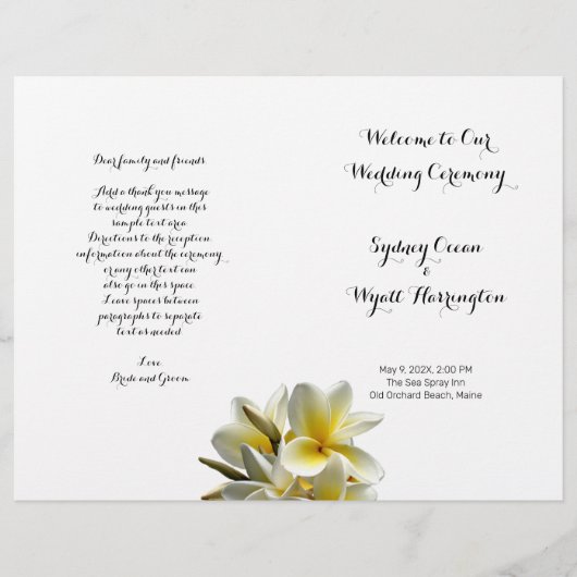 Yellow Plumeria Flowers Folded Wedding Programme (Voorkant)