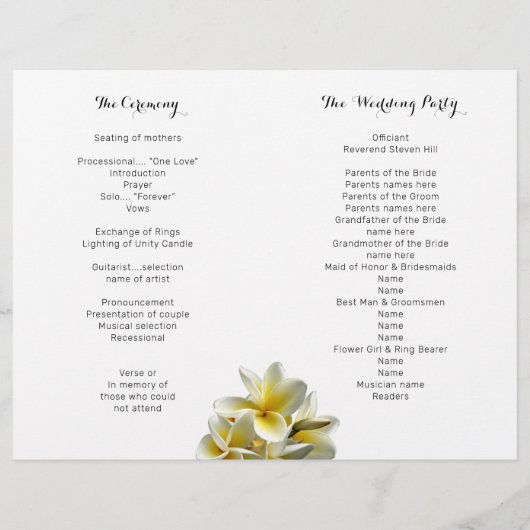 Yellow Plumeria Flowers Folded Wedding Programme (Achterkant)