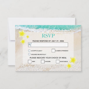 Yellow Plumeria Frangipani Tropical Beach Wedding RSVP Kaartje