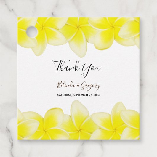 Yellow Plumeria Frangipani Wedding Gift Bedankjes Labels (Voorkant)