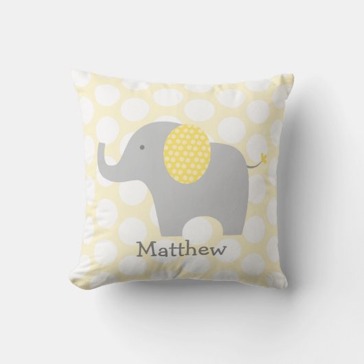 Yellow Polka Dot Elephant Nursery Kussen (Voorkant)