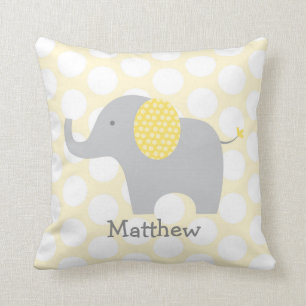 Yellow Polka Dot Elephant Nursery Kussen
