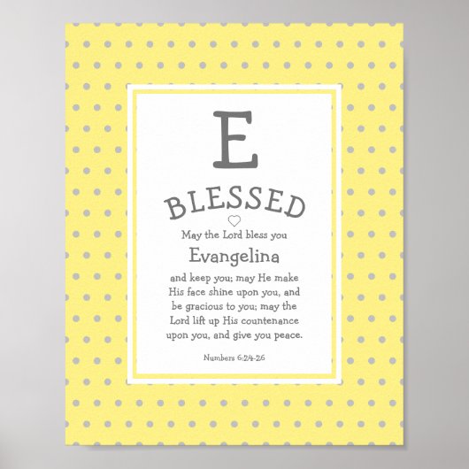 Yellow Polka Dot Name Blessing Nursery Poster (Voorkant)