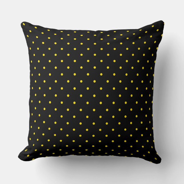 Yellow Polka Dot on Black Throw Pillow Kussen (Voorkant)