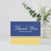 Yellow Polka Dot with Blue Weddenschap Hartelijk d Bedankkaart (Staand voorkant)