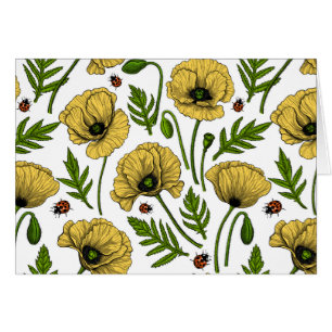 Yellow poppies and ladybugs