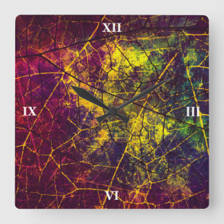 Yellow Purple Blue Crackle Lacquer Grunge Pattern Vierkante Klok