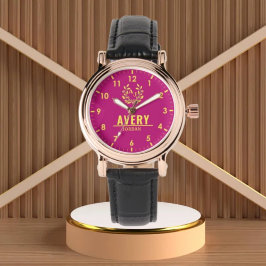 Yellow Purple gold vintage name monogram initials Horloge