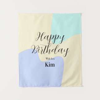 Yellow purple green happy birthday abstract pastel wandkleed