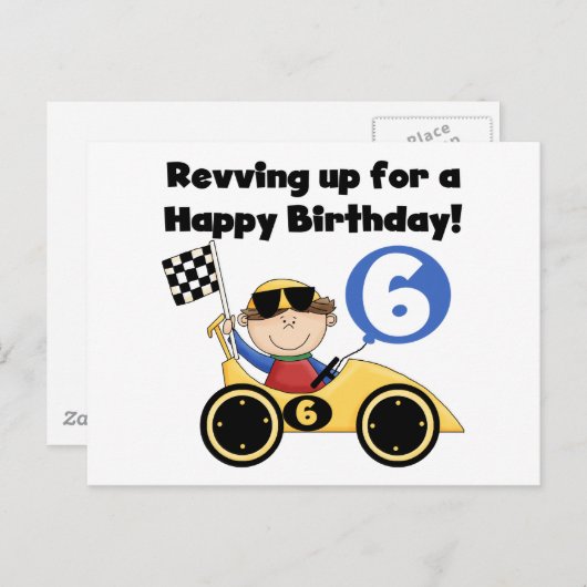 Yellow Race Auto 6e Verjaardag Tshirts en geschenk Briefkaart (Voorkant / Achterkant)