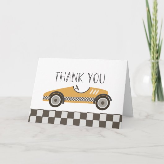 Yellow Race auto Baby shower Bedankkaart (Voorkant)