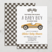 Yellow Race auto Baby shower Kaart (Voorkant / Achterkant)