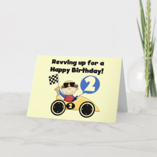 Yellow Race Car 2nd Birthday Tshirts en Gifts Kaart