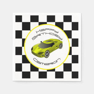 Yellow Race Car   Douane-Birthday Party Napkins Servet