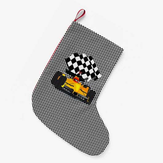Yellow Race Car Kleine Kerstsok (Voorkant (Hangend))