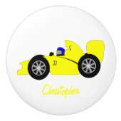 Yellow Racing Car Design Keramische Knop (Voorkant)