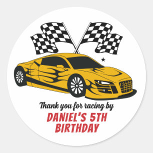 Yellow Racing Car for Kids Boys Birthday Party Ronde Sticker
