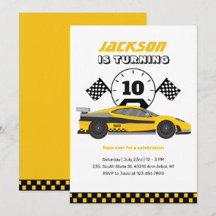 Yellow Racing Race Kinder Boys Birthday Kaart