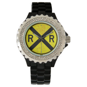 Yellow Railroad Crossing Sign Wrist Watch Horloge