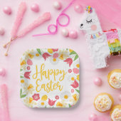 Yellow Red Floral Spring Easter Papieren Bordje (Feest)