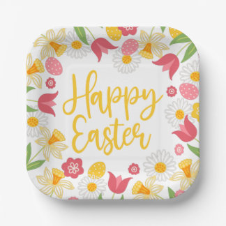 Yellow Red Floral Spring Easter Papieren Bordje
