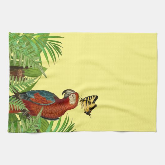 Yellow Red Parrot Buttlerfly Kitchen Tea Towels Theedoek (Horizontaal)